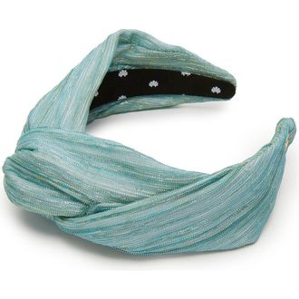 Lele Sadoughi Greta Shimmer Knotted Headband in Jade Turquoise at Nordstrom