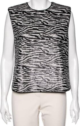 Self Portrait Self Portrait Monochrome Zebra Pattern Sequin Embellished Sleeveless Top