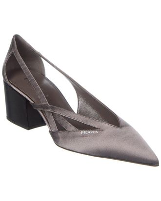 Prada Logo Satin Pointy-Toe Pump