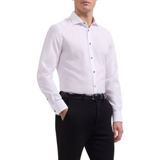 Bugatchi Axel Shaped Fit Floral Jacquard Button-Up Shirt in White at Nordstrom, Size Xxx-Large