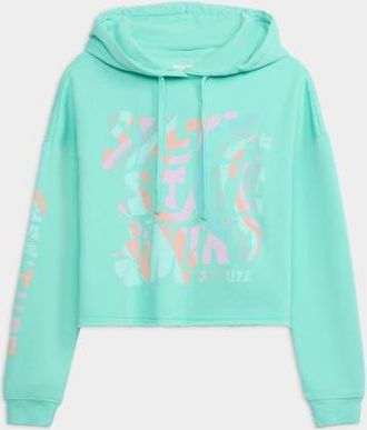 Salt Life Salty Mind Long Sleeve Ocean Wash Fleece Cropped Hoodie in Pool Blue at Nordstrom, Size X-Large