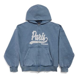 Balenciaga Enjoy Paris Full Zip Hoodie Regular Fit Faded Blue 803264TRVL99340