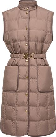 Moncler Moncler Cygnette Square Quilted Long Down Vest, Women, Brown, Size: 00