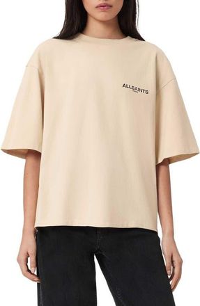 AllSaints Halis Amelie Oversize Cotton Graphic T-Shirt in Sandy White at Nordstrom, Size Medium