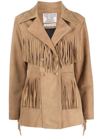 DanCassab Rivera double-breasted fringed jacket - women - Suede/Acetate - S - Brown