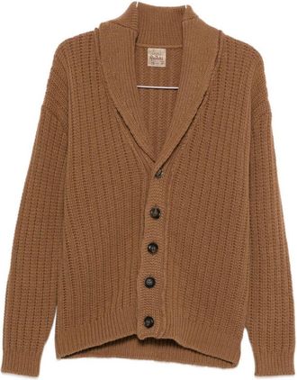 Rakkì Ribbed Shawl-Collar Brown Knit Sweater