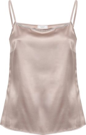 PESERICO Brown Silk Embellished Tank Top