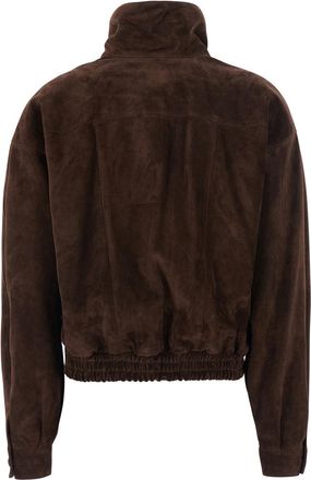 Saint Laurent Womens Jacket With Raised Collar Brown Suede Calf Leather Coat