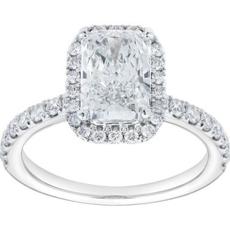 LuvMyJewelry Basma 14K White Gold Radiant Cut Lab Grown Diamond Halo Engagement Ring - 2 Ct at Nordstrom, Size 6.5