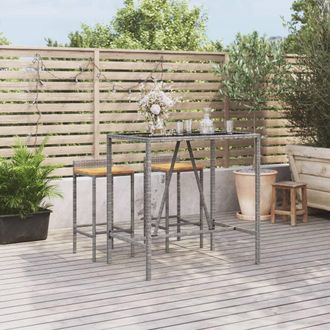 vidaXL Mesa Alta Bar Con Superficie Vidrio Rat&aacute;n Pe Gris 110x70x110 Cm Vidaxl