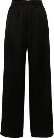 Forte_Forte Wijde Pijpen Viscose Wollen Broek - Dames - Wijde Broeken - Zwart - M - Wol - Broeken