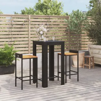 vidaXL Vidaxl Set Bar Giardino 3 Pz Nero Polyrattan E Legno Massello