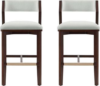 Manhattan Comfort Set Of 2 Patricia Velvet Barstools With Beech Wood Legs
