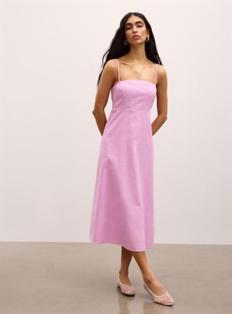 Icone Womens Linen-blend A-line midi dress