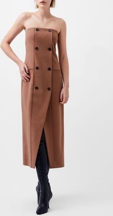 French Connection Azra Double Breasted Strapless Twill Midi Dress in 25-Camel at Nordstrom Rack, Size 0