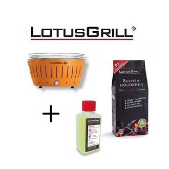 Lotus Grill Barbacoa Naranja Xl Con Pilas Y Cable De Alimentaci&oacute;n Usb + 1kg De Carb&oacute;n De Haya + Gel Combustible Inodoro Para Barbacoa 200ml -lotus Grill