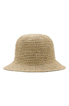 Mango Metallic Straw Bucket Hat in Beige at Nordstrom