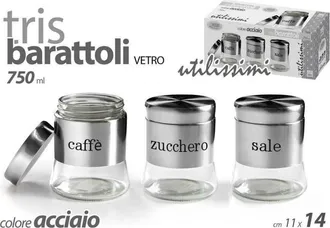 Trade Shop Trade Shop - Trio De Tarros 750ml 11x14cm Cristal Sal Az&uacute;car Caf&eacute; 772016 Acero