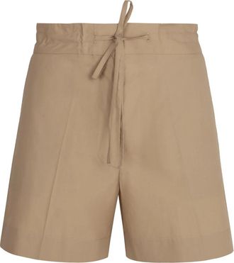 P.A.R.O.S.H. Katoenen Shorts met Elastische Tailleband - Dames - Korte Broeken - Beige - S - Katoen - Korte Broeken