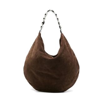 L'Alingi Shoulder Bags, female, Brown, ONE SIZE, Crystal-Embellished Brown Suede Top Handle Bag
