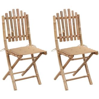 vidaXL Sillas De Jard&iacute;n Plegables Con Coj&iacute;n 2 Pcs Bamboo - 207174