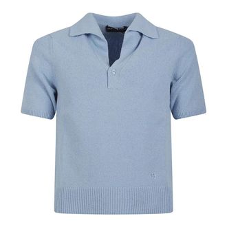 Dolce & Gabbana V-neck Knitwear, male, Blue, Size: L Smooth Knit Polo Shirt