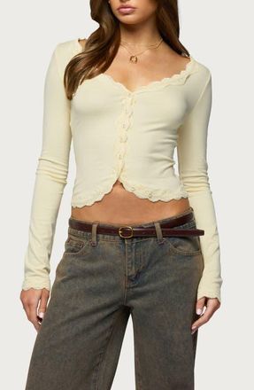 Edikted Gayle Lace Crop Top in Light-Yellow at Nordstrom, Size X-Large