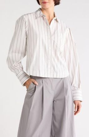 Derek Lam Estrella Striped Button-Up Shirt in White/Grey Stripe at Nordstrom Rack, Size X-Large