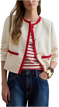 Lauren Ralph Lauren Petite Two-Tone Linen-Blend Twill Blazer Womens Jacket Mascarpone Cream/Cruise Red : 12P, Linen/Viscose