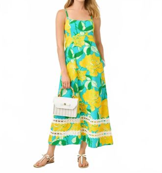 Lilly Pulitzer Haliey Midi Dress In Blue Curacao Rose Bud