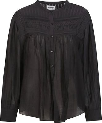 Isabel Marant Shirts, female, Black, Size: M Black Semi-Transparent Mandarin Collar Shirt
