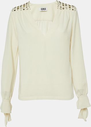 Sonia Rykiel Sonia By Sonia Rykiel Cream Crepe Embellished V-Neck Top