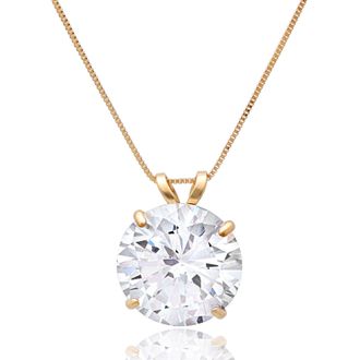 MAX + STONE 14K Gold 10MM Solitaire Cubic Zirconia Pendant Necklace with 18 Inch Box Chain