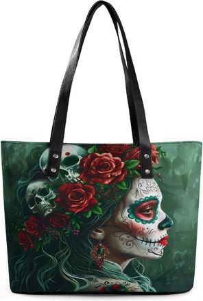 Generic Day of The Dead Floral Skull Goth Tote Bags for Women Cute Shoulder Purses Handbags
