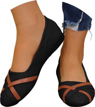 Generic Womens Fashion Denim Loafers Round Toe Flat Sole Casual Shoes Business Womens Dressy Casual Walking Shoe for Home and Outdoor Wear (4.5)