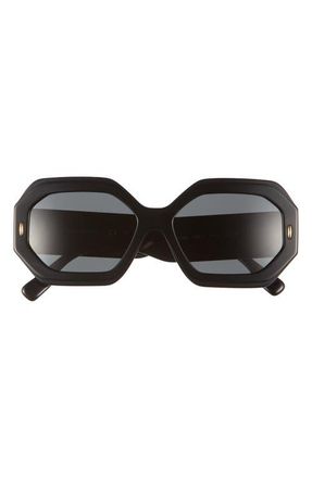 Tory Burch 55mm Geometric Sunglasses in Black /Dark Grey at Nordstrom