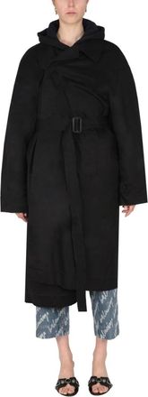 Balenciaga Parkas - Dames - Jas met riem - Zwart - XS - Leer - Jassen