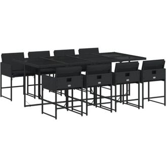 vidaXL Set De Comedor De Jard&iacute;n 9 Pzas Y Cojines Rat&aacute;n Sint&eacute;tico Negro Vidaxl