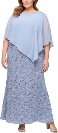 S.L. Fashions Sequin Floral Lace Dress with Capelet in Hydrangea at Nordstrom, Size 18W