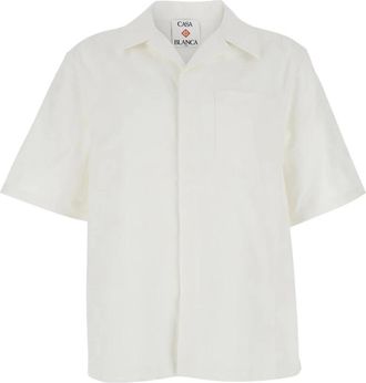 Casablanca Monogram Overhemd met Korte Mouwen - Heren - Korte mouwen Overhemden - Wit - XL - Katoen - Overhemden