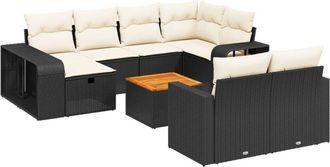 vidaXL Vidaxl - Set De Sof&aacute;s De Jard&iacute;n 11 Pzas Y Cojines Rat&aacute;n Sint&eacute;tico Negro