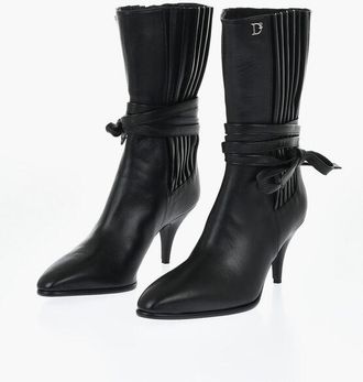 Dsquared2 Leather Ankle Boots with Pleated Details, Side Laces and 7cm size 40