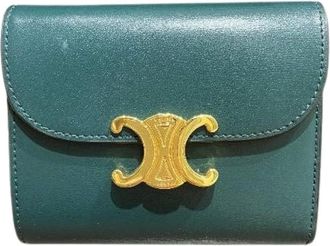 Celine Pre-owned Wallets, female, Green, Size: ONE SIZE Pre-owned Triomphe Small Flap Calf Leather Wallet