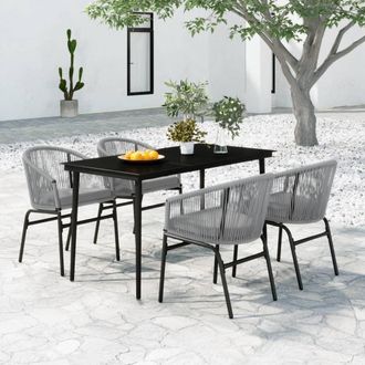 vidaXL Vidaxl - Juego De Comedor Para Jard&iacute;n 5 Piezas Rat&aacute;n Sint&eacute;tico Gris