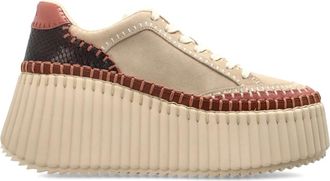Chlo&eacute; Schoenen, Dames, Beige, 35 EU, Leer, Nama Platform Sneakers