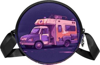 Generic Circle Crossbody Bag for Women, Ambulance Small Sling Bag Daypack with Zipper Adjustable Shoulder Straps Casual Ladies Girls Round Purse