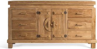 Giner&Colomer Aparador de teca maciza con 2 puertas y 6 cajones