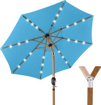 Best Choice Products 10ft Solar LED Lighted Outdoor Woodgrain Pattern Steel Market Patio Umbrella