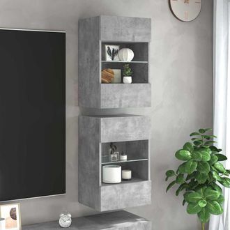 vidaXL Armarios De Pared Con Luces Led Para Tv 2 Uds Gris Hormig&oacute;n 40x30x60,5 Cm Vidaxl