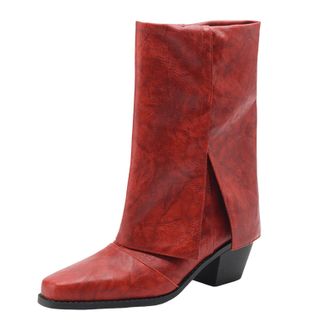 Generic Fall and Winter Womens Ankle Boots with Chunky Heel Square Toe Design for Stylish Comfort and Versatile Everyday Wear (Red, 4.5)